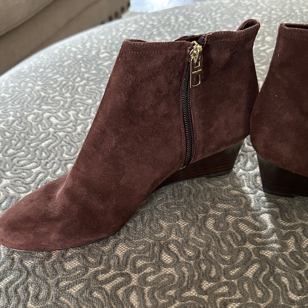 Coach Maya Suede Polished Calf Ankle Wedge Boots Brown Size 7. NWOT - Picture 10 of 12